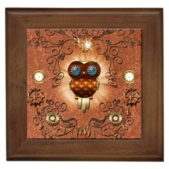Steampunk, Funny Owl With Clicks And Gears Framed Tiles by FantasyWorld7