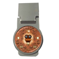 Steampunk, Funny Owl With Clicks And Gears Money Clips (round)  by FantasyWorld7