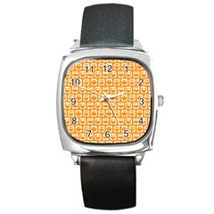 Yellow And White Owl Pattern Square Metal Watches by GardenOfOphir
