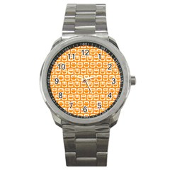 Yellow And White Owl Pattern Sport Metal Watches by GardenOfOphir