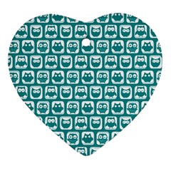 Teal And White Owl Pattern Ornament (Heart) 