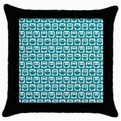 Teal And White Owl Pattern Throw Pillow Cases (black) by GardenOfOphir