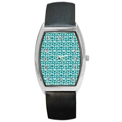 Teal And White Owl Pattern Barrel Metal Watches