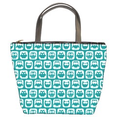 Teal And White Owl Pattern Bucket Bags by GardenOfOphir