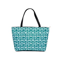 Teal And White Owl Pattern Shoulder Handbags by GardenOfOphir