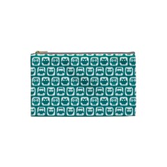 Teal And White Owl Pattern Cosmetic Bag (small)  by GardenOfOphir