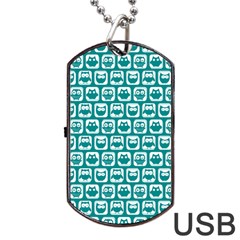 Teal And White Owl Pattern Dog Tag Usb Flash (two Sides)  by GardenOfOphir