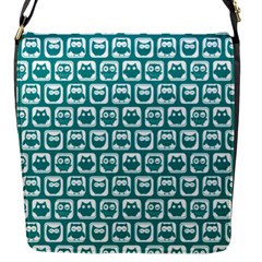 Teal And White Owl Pattern Flap Messenger Bag (s) by GardenOfOphir