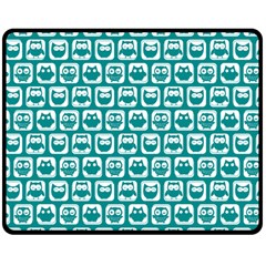 Teal And White Owl Pattern Double Sided Fleece Blanket (medium)  by GardenOfOphir