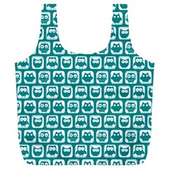 Teal And White Owl Pattern Full Print Recycle Bags (l)  by GardenOfOphir