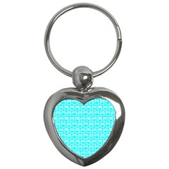 Aqua Turquoise And White Owl Pattern Key Chains (heart)  by GardenOfOphir