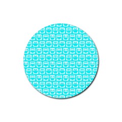 Aqua Turquoise And White Owl Pattern Rubber Round Coaster (4 Pack)  by GardenOfOphir