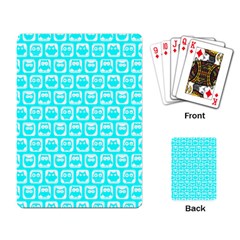 Aqua Turquoise And White Owl Pattern Playing Card by GardenOfOphir