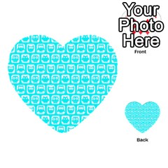 Aqua Turquoise And White Owl Pattern Multi-purpose Cards (heart)  by GardenOfOphir