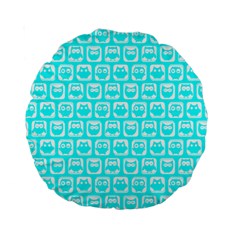 Aqua Turquoise And White Owl Pattern Standard 15  Premium Round Cushions by GardenOfOphir