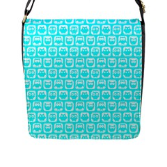 Aqua Turquoise And White Owl Pattern Flap Messenger Bag (l)  by GardenOfOphir