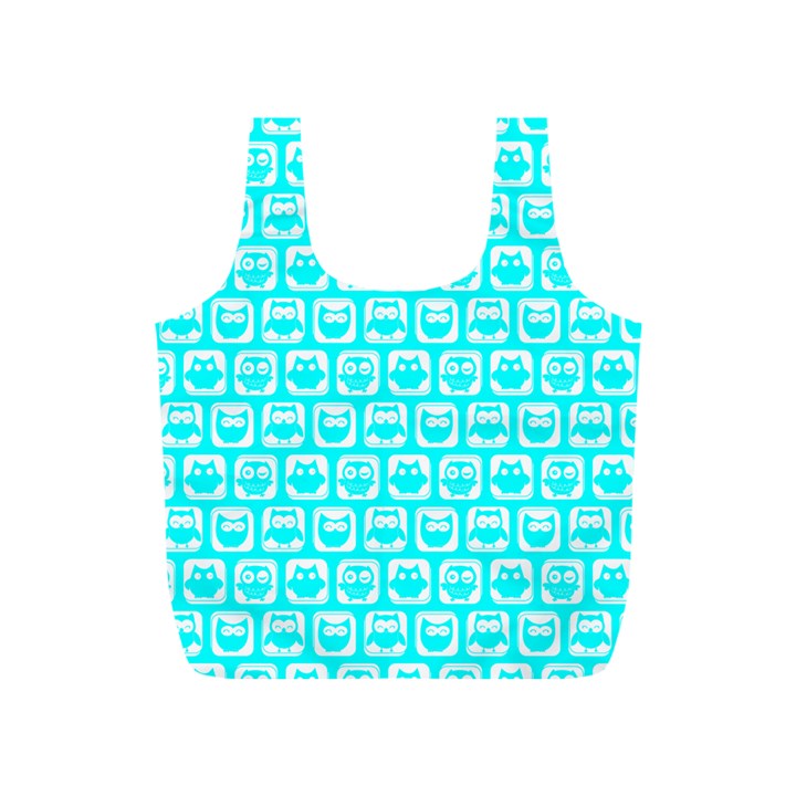 Aqua Turquoise And White Owl Pattern Full Print Recycle Bags (S) 