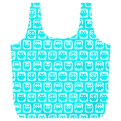 Aqua Turquoise And White Owl Pattern Full Print Recycle Bags (l)  by GardenOfOphir