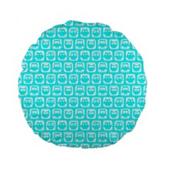 Aqua Turquoise And White Owl Pattern Standard 15  Premium Flano Round Cushions by GardenOfOphir