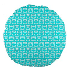 Aqua Turquoise And White Owl Pattern Large 18  Premium Flano Round Cushions by GardenOfOphir