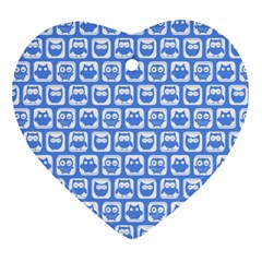 Blue And White Owl Pattern Ornament (heart)  by GardenOfOphir