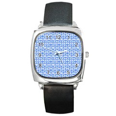 Blue And White Owl Pattern Square Metal Watches by GardenOfOphir