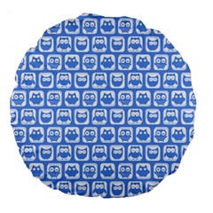 Blue And White Owl Pattern Large 18  Premium Round Cushions by GardenOfOphir