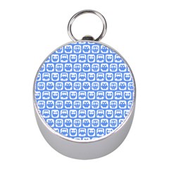 Blue And White Owl Pattern Mini Silver Compasses