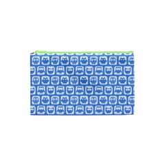 Blue And White Owl Pattern Cosmetic Bag (xs) by GardenOfOphir