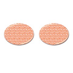 Coral And White Owl Pattern Cufflinks (oval) by GardenOfOphir