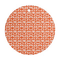 Coral And White Owl Pattern Round Ornament (two Sides) 