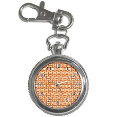 Orange And White Owl Pattern Key Chain Watches by GardenOfOphir