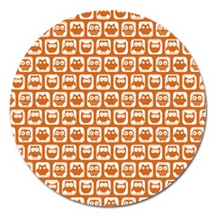 Orange And White Owl Pattern Magnet 5  (round) by GardenOfOphir