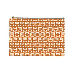 Orange And White Owl Pattern Cosmetic Bag (large)  by GardenOfOphir