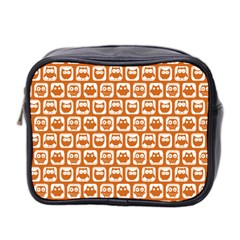 Orange And White Owl Pattern Mini Toiletries Bag 2-side by GardenOfOphir