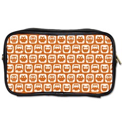 Orange And White Owl Pattern Toiletries Bags by GardenOfOphir