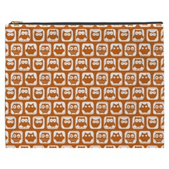 Orange And White Owl Pattern Cosmetic Bag (xxxl)  by GardenOfOphir