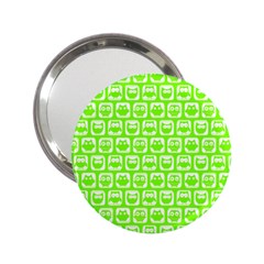 Lime Green And White Owl Pattern 2 25  Handbag Mirrors by GardenOfOphir