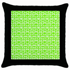 Lime Green And White Owl Pattern Throw Pillow Cases (black) by GardenOfOphir