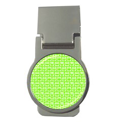 Lime Green And White Owl Pattern Money Clips (round) 