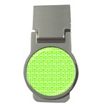 Lime Green And White Owl Pattern Money Clips (Round)  Front