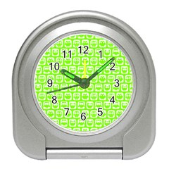 Lime Green And White Owl Pattern Travel Alarm Clocks by GardenOfOphir