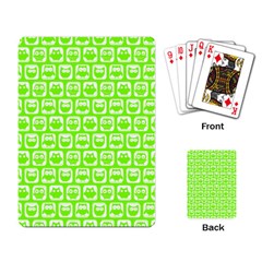 Lime Green And White Owl Pattern Playing Card by GardenOfOphir