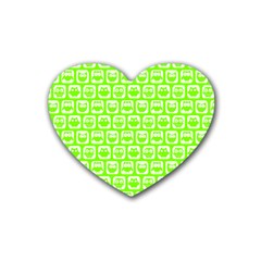 Lime Green And White Owl Pattern Heart Coaster (4 Pack)  by GardenOfOphir