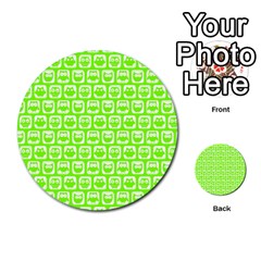 Lime Green And White Owl Pattern Multi-purpose Cards (round)  by GardenOfOphir