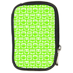 Lime Green And White Owl Pattern Compact Camera Cases by GardenOfOphir