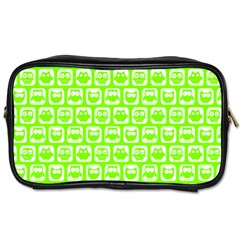 Lime Green And White Owl Pattern Toiletries Bags by GardenOfOphir