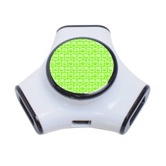 Lime Green And White Owl Pattern 3-port Usb Hub by GardenOfOphir