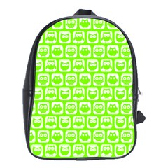 Lime Green And White Owl Pattern School Bags (xl)  by GardenOfOphir