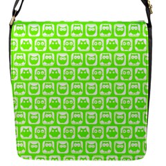 Lime Green And White Owl Pattern Flap Messenger Bag (s) by GardenOfOphir